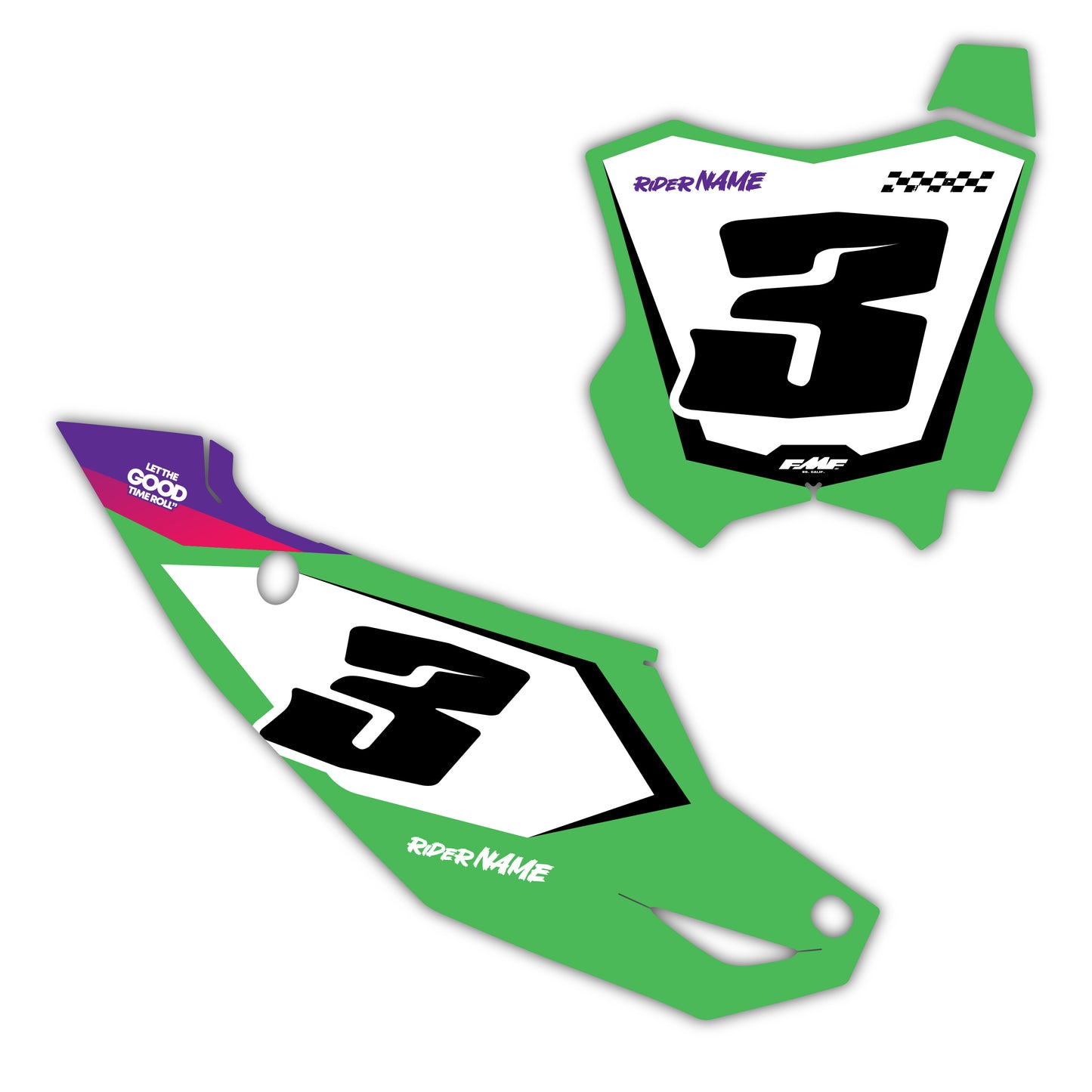 Front & Side Number Plate Graphics Kit - Fits Kawasaki KX65, KX85, KX250, KX250F, KX450F, KX450X