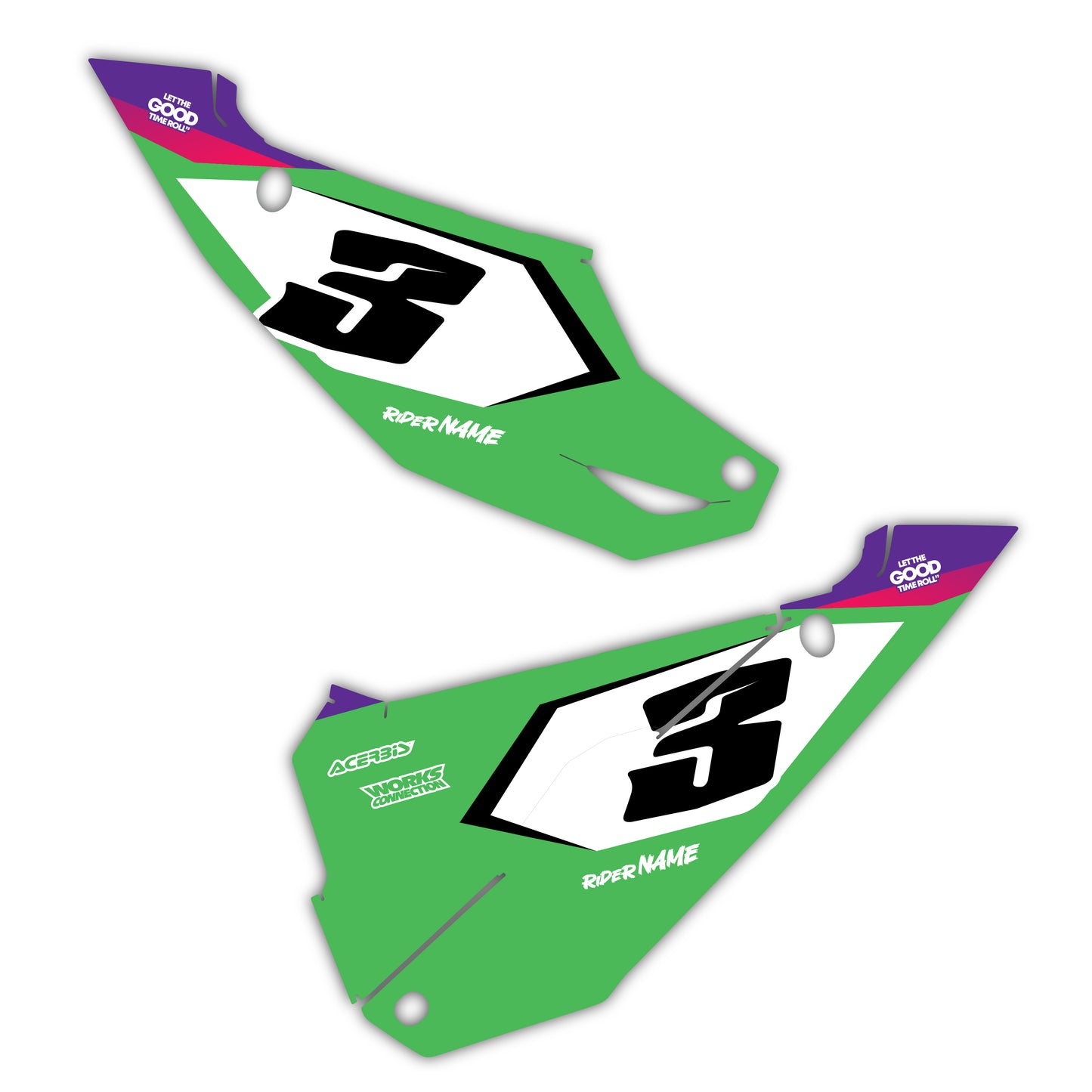 Side Number Plate Graphics Kit - Fits Kawasaki KX65, KX85, KX250, KX250F, KX450F, KX450X