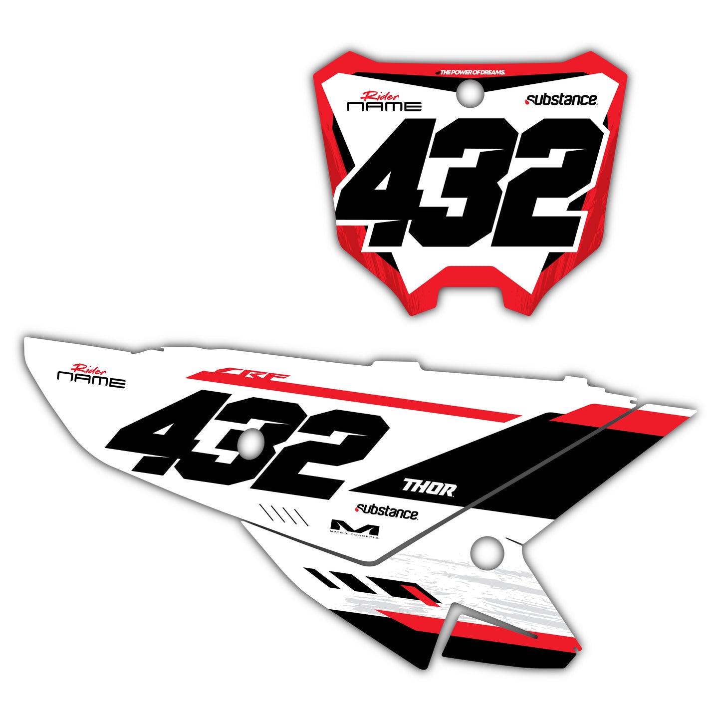 Front & Side Number Plate Graphics Kit - Fits Honda CRF250R, CRF450R, CRF450RX, CR125, CR250