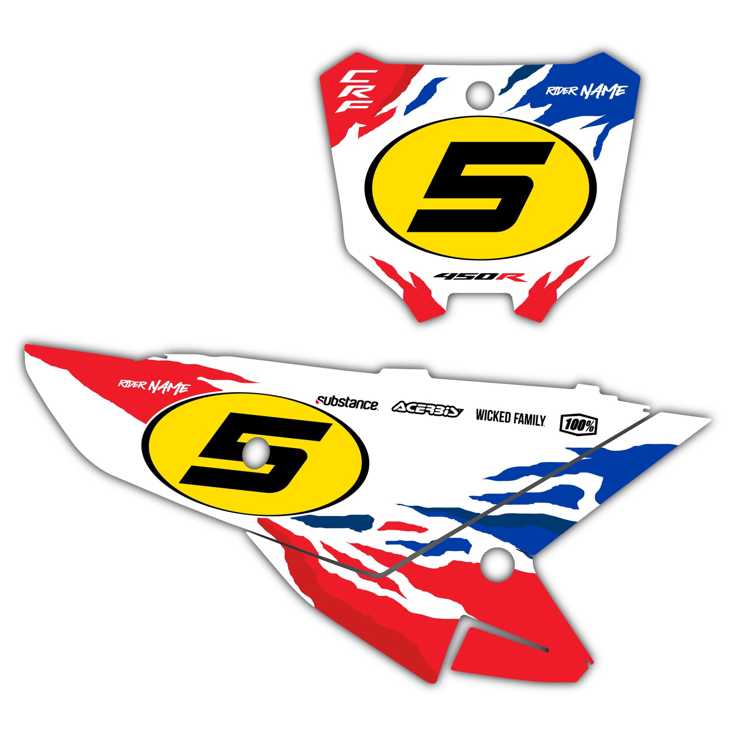 Front & Side Number Plate Graphics Kit - Fits Honda CRF250R, CRF450R, CRF450RX, CR125, CR250