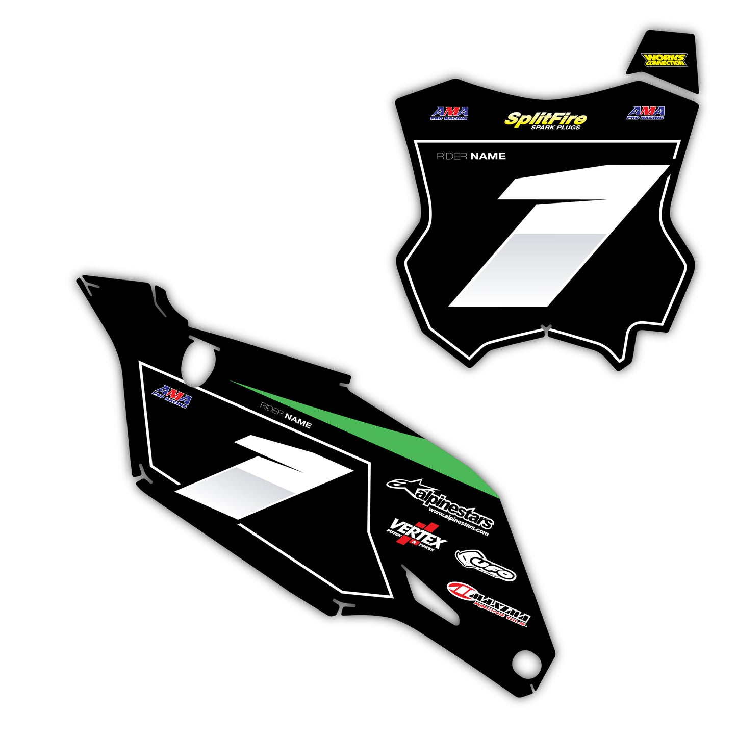 Front & Side Number Plate Graphics Kit - Fits Kawasaki KX65, KX85, KX250, KX250F, KX450F, KX450X