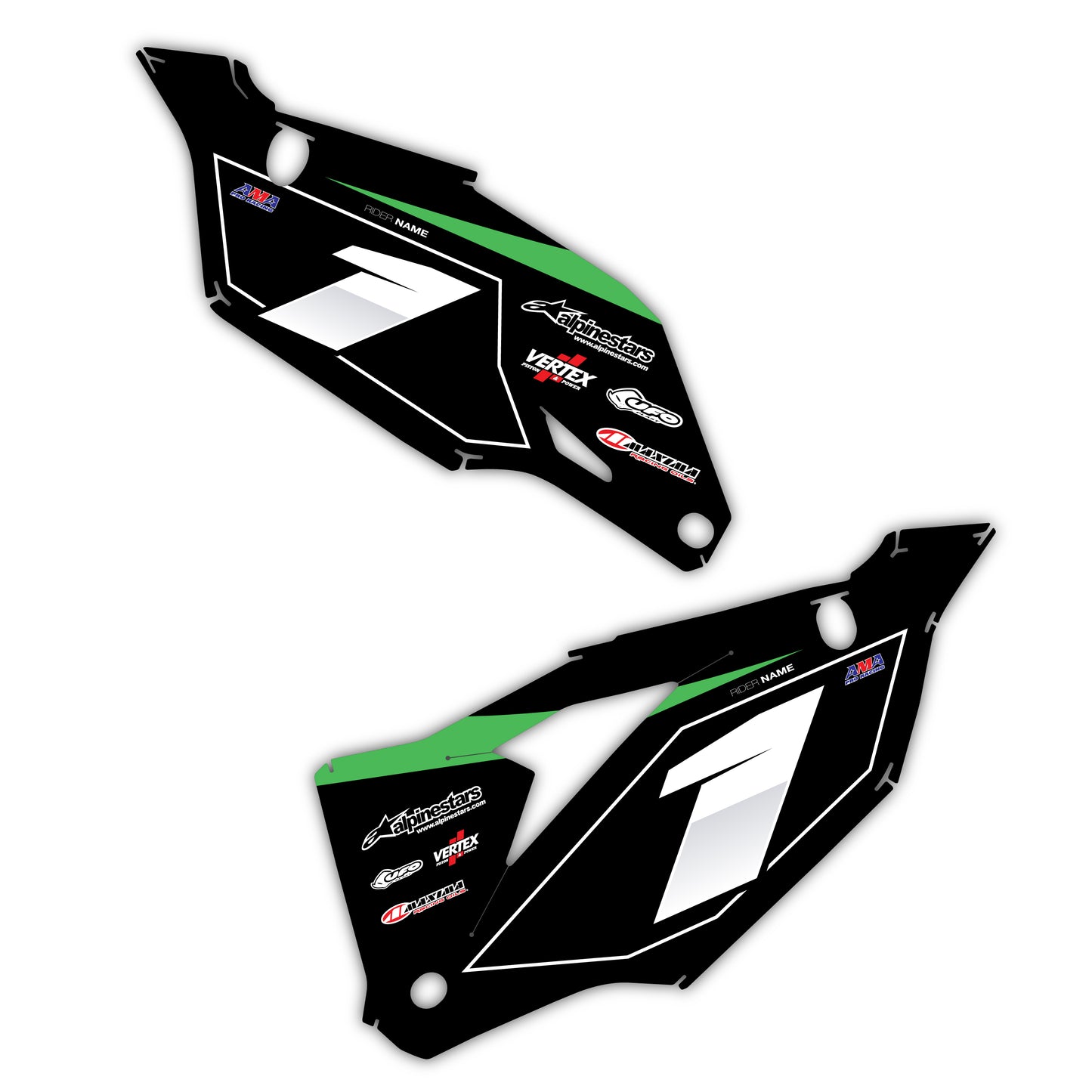Side Number Plate Graphics Kit - Fits Kawasaki KX65, KX85, KX250, KX250F, KX450F, KX450X