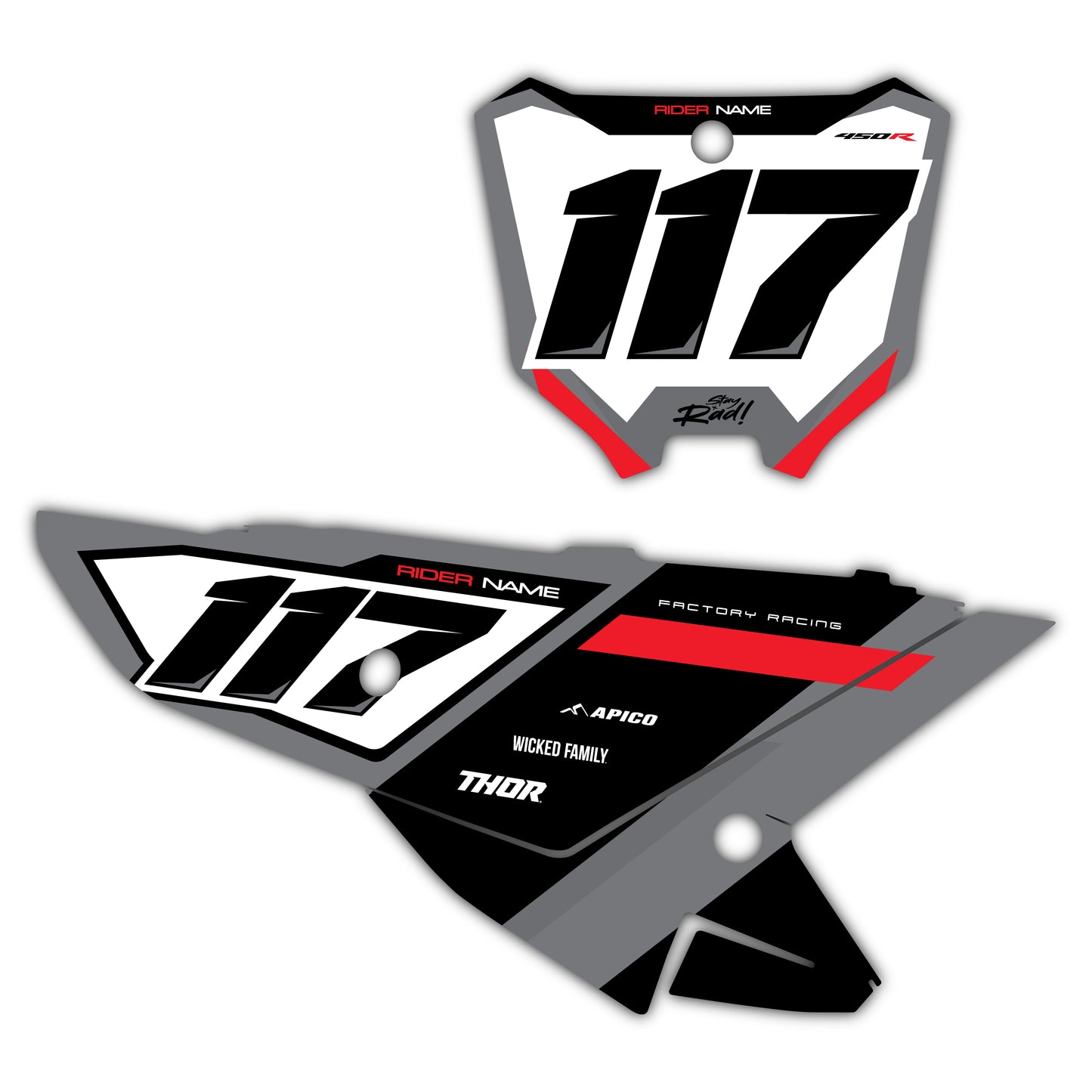 Front & Side Number Plate Graphics Kit - Fits Honda CRF250R, CRF450R, CRF450RX, CR125, CR250