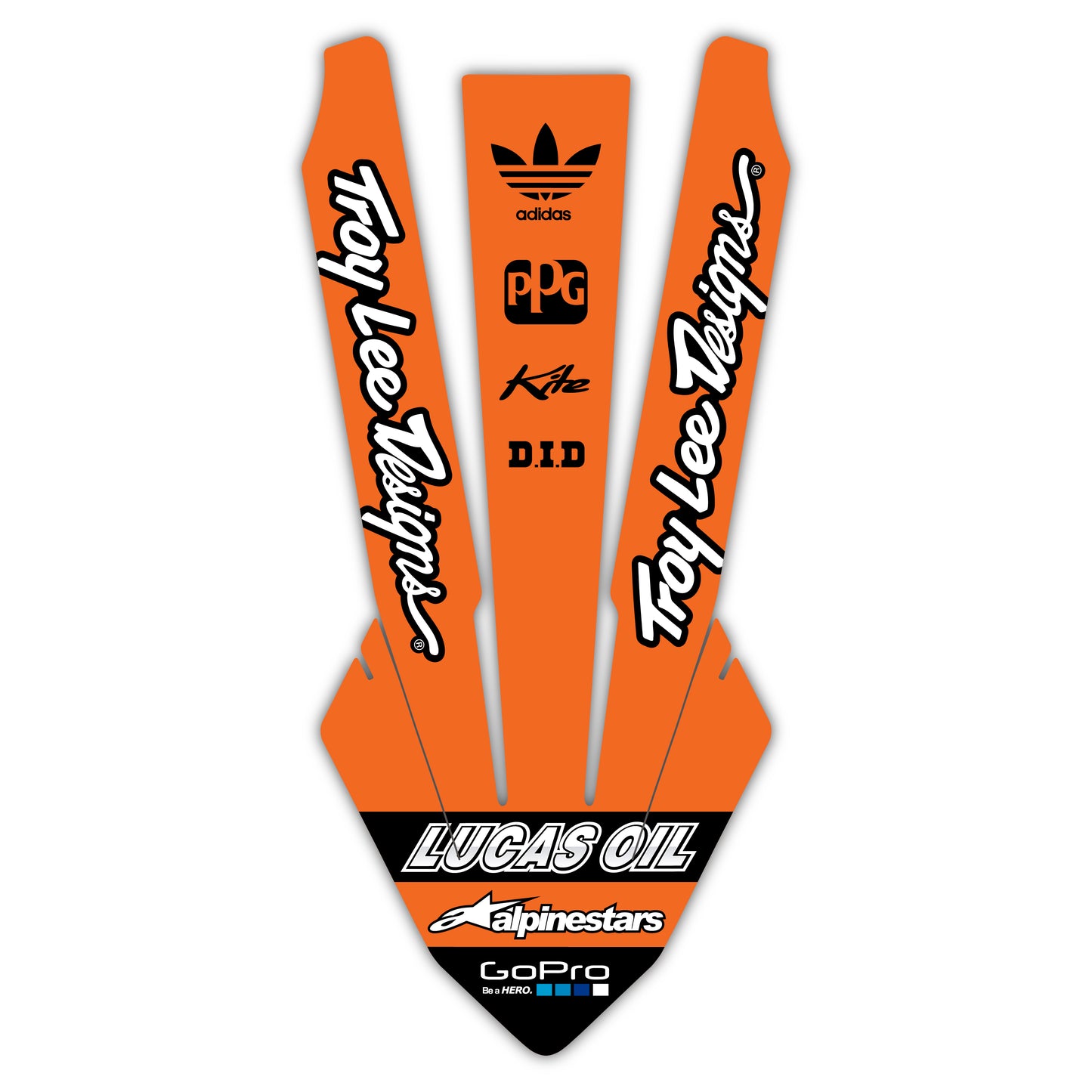 Front Fender Graphics Kit - Fits KTM SX50, SX65, SX85, 125 SX, 250 SX-F, 350 SX-F, 450 SX-F, 250 EXC-F, 300 EXC, 500 EXC-F