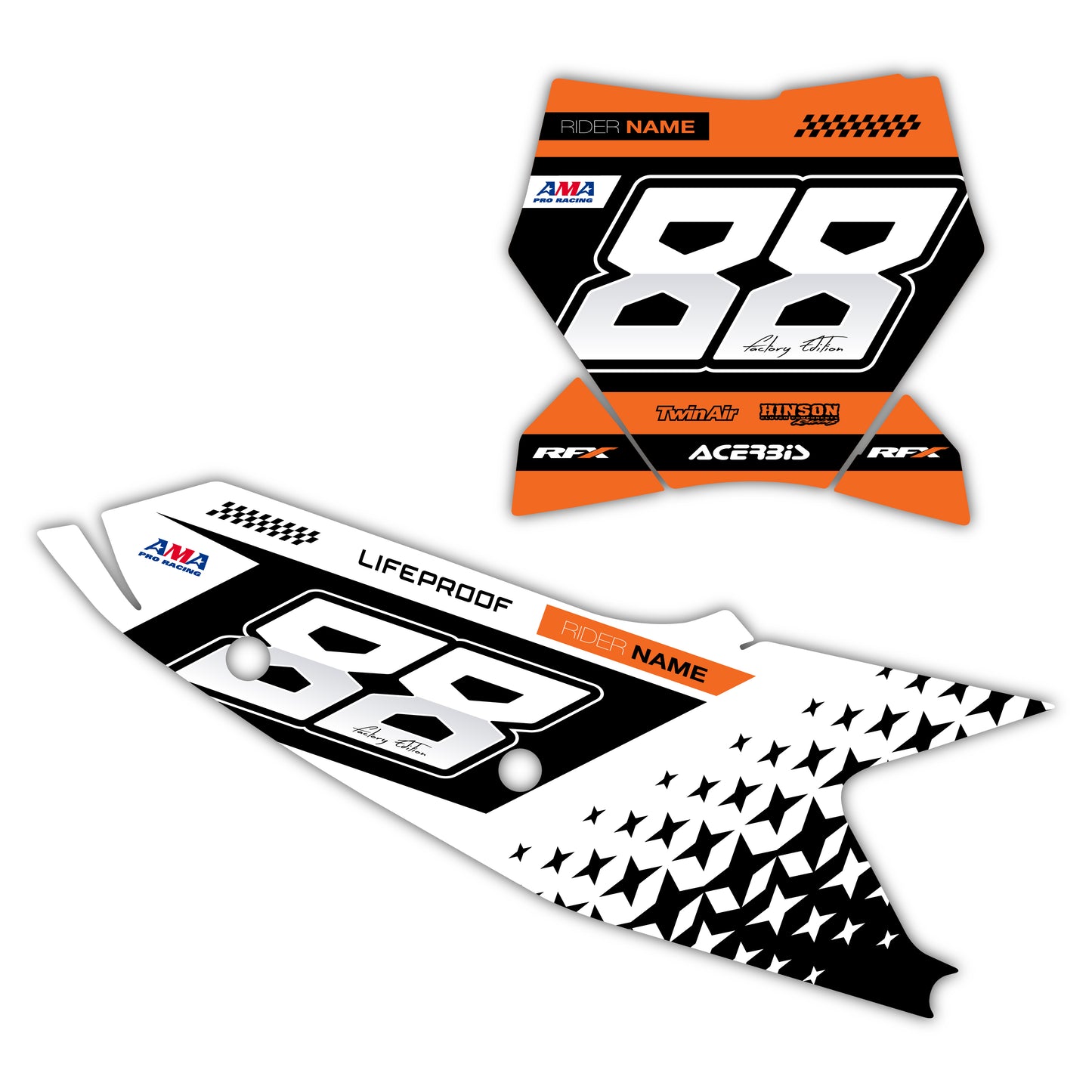 Front & Side Number Plate Graphics Kit - Fits KTM SX50, SX65, SX85, 125 SX, 250 SX-F, 350 SX-F, 450 SX-F, 250 EXC-F, 300 EXC, 500 EXC-F