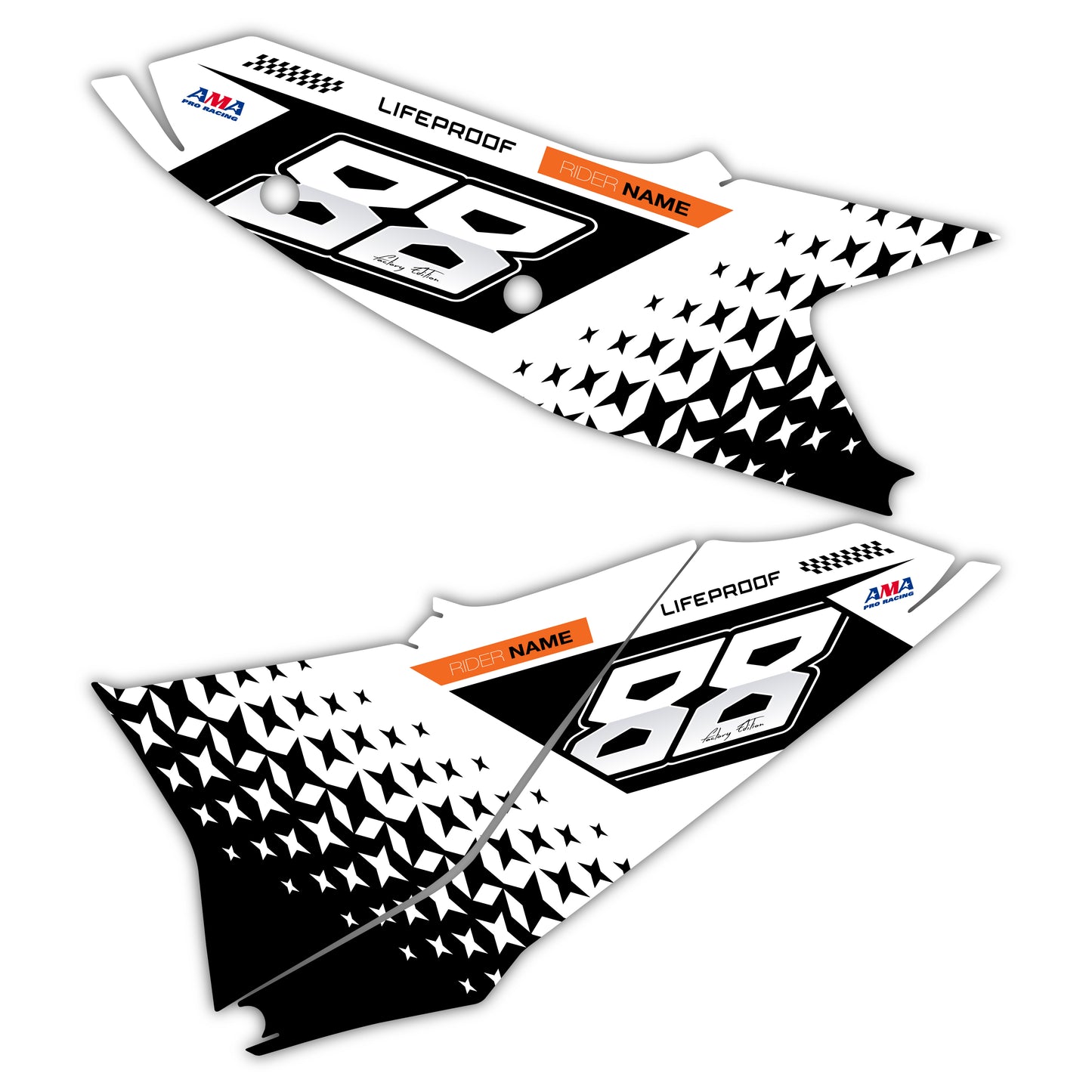 Side Number Plate Graphics Kit - Fits KTM SX50, SX65, SX85, 125 SX, 250 SX-F, 350 SX-F, 450 SX-F, 250 EXC-F, 300 EXC, 500 EXC-F