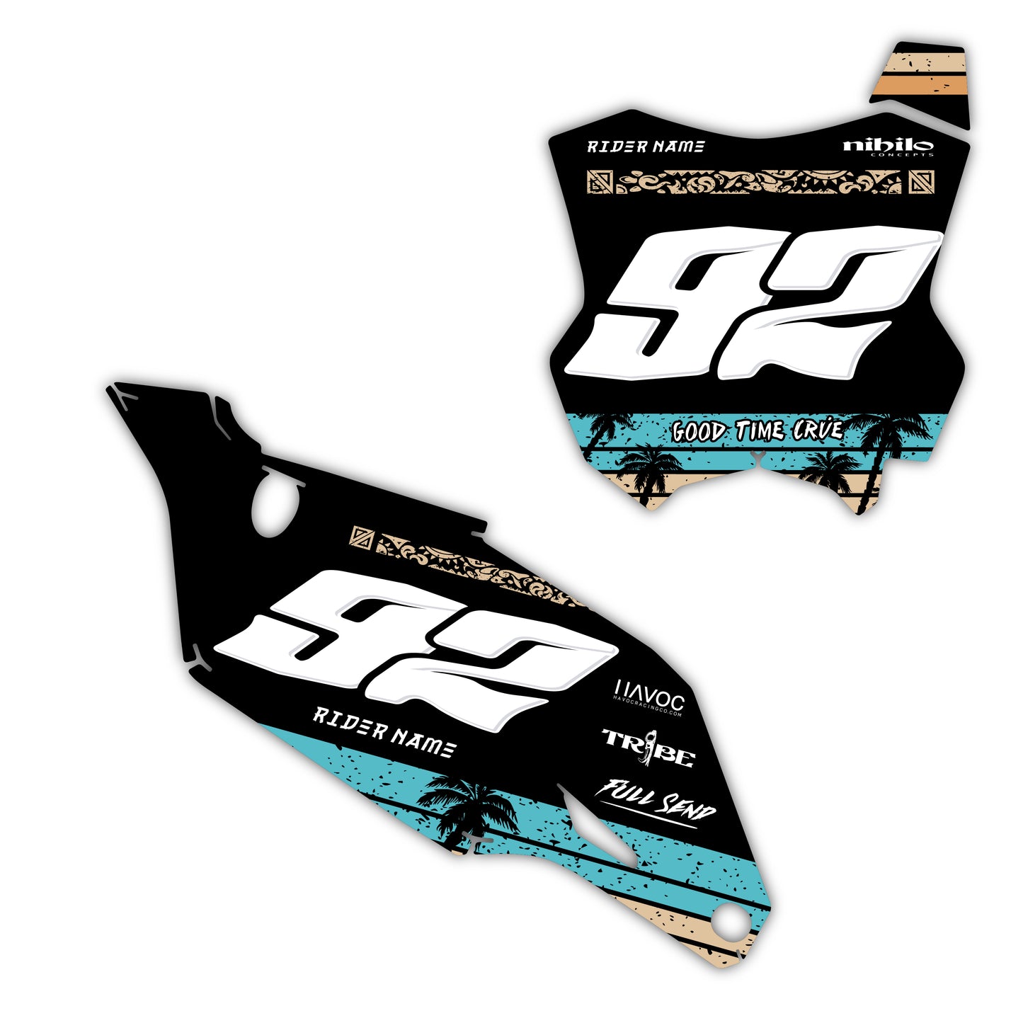 Front & Side Number Plate Graphics Kit - Fits Kawasaki KX65, KX85, KX250, KX250F, KX450F, KX450X