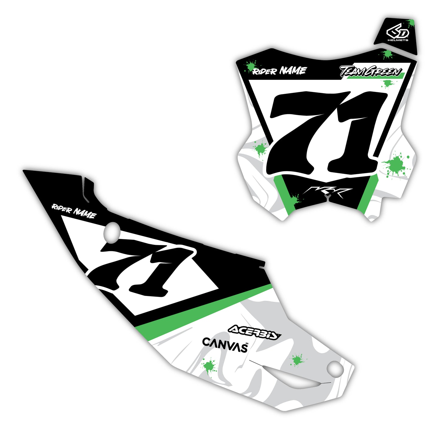 Front & Side Number Plate Graphics Kit - Fits Kawasaki KX65, KX85, KX250, KX250F, KX450F, KX450X