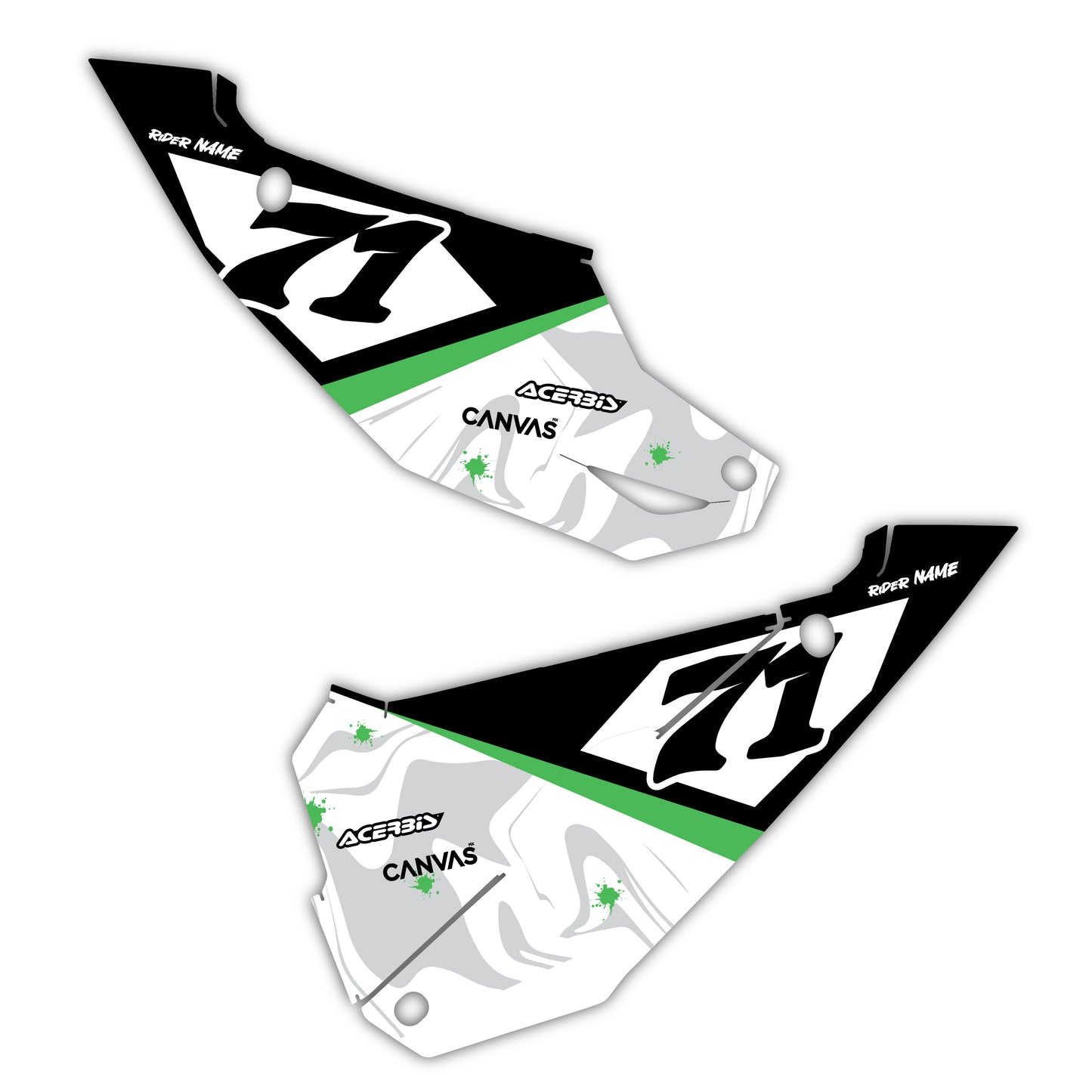 Side Number Plate Graphics Kit - Fits Kawasaki KX65, KX85, KX250, KX250F, KX450F, KX450X