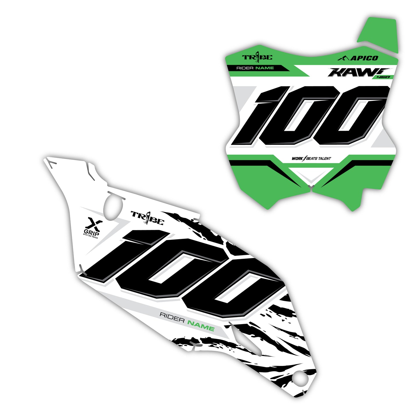 Front & Side Number Plate Graphics Kit - Fits Kawasaki KX65, KX85, KX250, KX250F, KX450F, KX450X