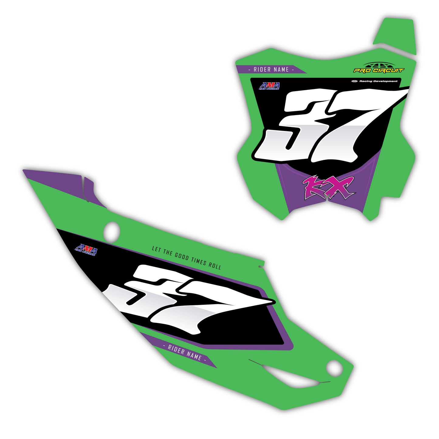 Front & Side Number Plate Graphics Kit - Fits Kawasaki KX65, KX85, KX250, KX250F, KX450F, KX450X