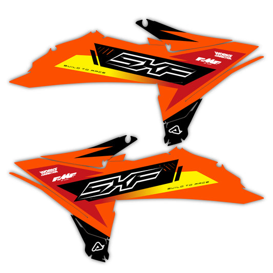 Radiator Shroud Graphics Kit - Fits KTM SX50, SX65, SX85, 125 SX, 250 SX-F, 350 SX-F, 450 SX-F, 250 EXC-F, 300 EXC, 500 EXC-F