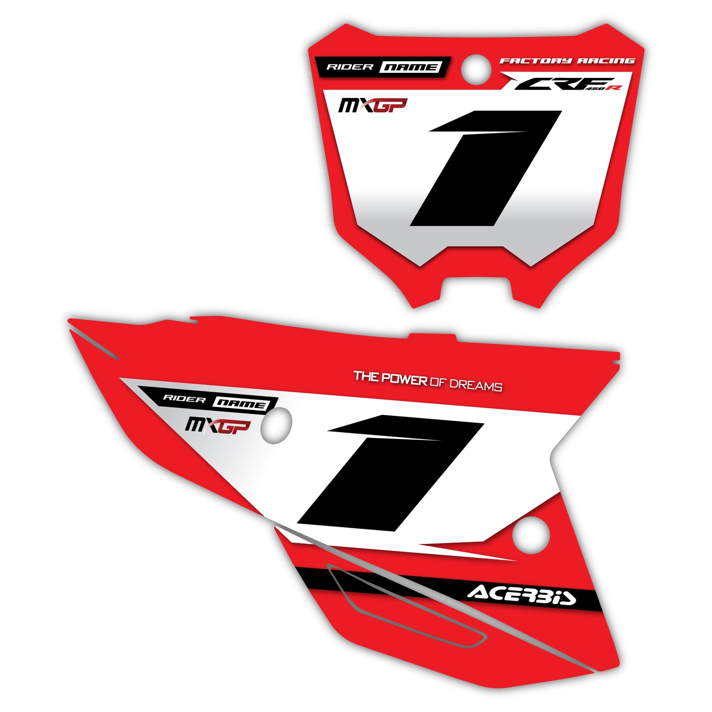 Front & Side Number Plate Graphics Kit - Fits Honda CRF250R, CRF450R, CRF450RX, CR125, CR250