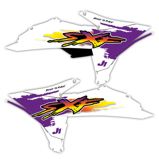 Radiator Shroud Graphics Kit - Fits KTM SX50, SX65, SX85, 125 SX, 250 SX-F, 350 SX-F, 450 SX-F, 250 EXC-F, 300 EXC, 500 EXC-F